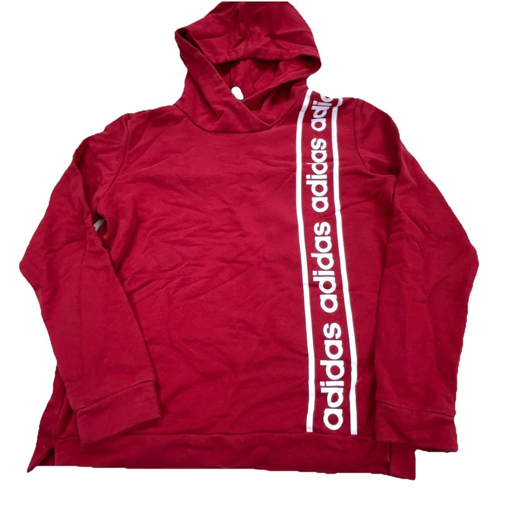 Adidas Hoodie Women Medium Red White‎ Sweatshirt Sweater Spell Out Ladies Gym